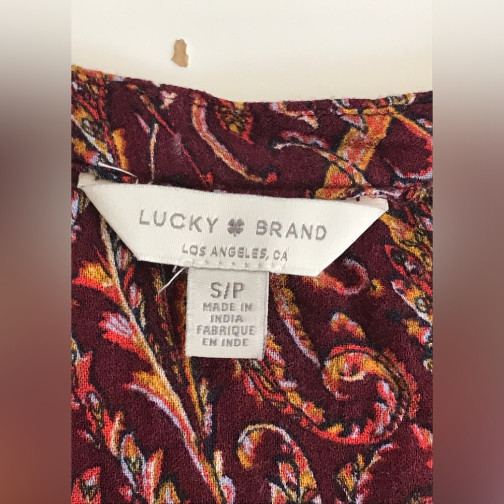 NWT! Lucky Brand Paisley V Neck Peasant Blouse Long Sleeve Boho Size: S - Picture 8 of 13